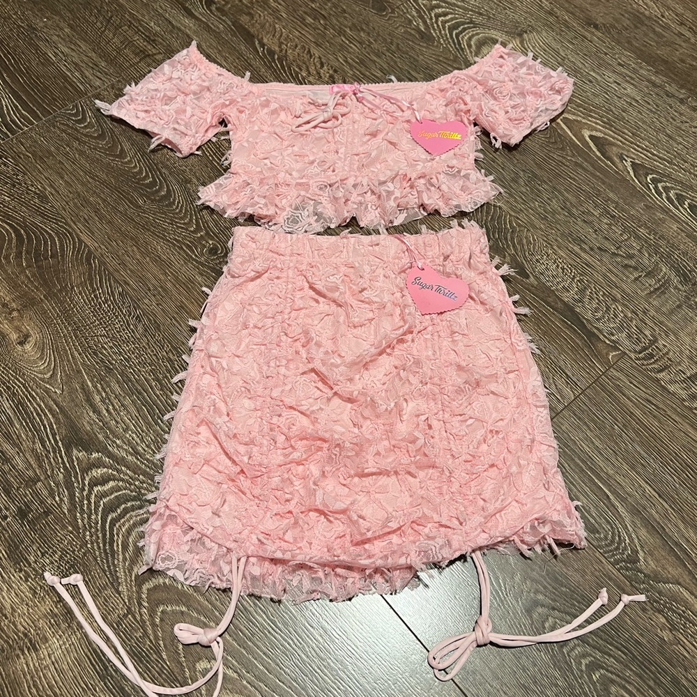 Sugar Thrillz Pink Ruffled Mini Skirt Set